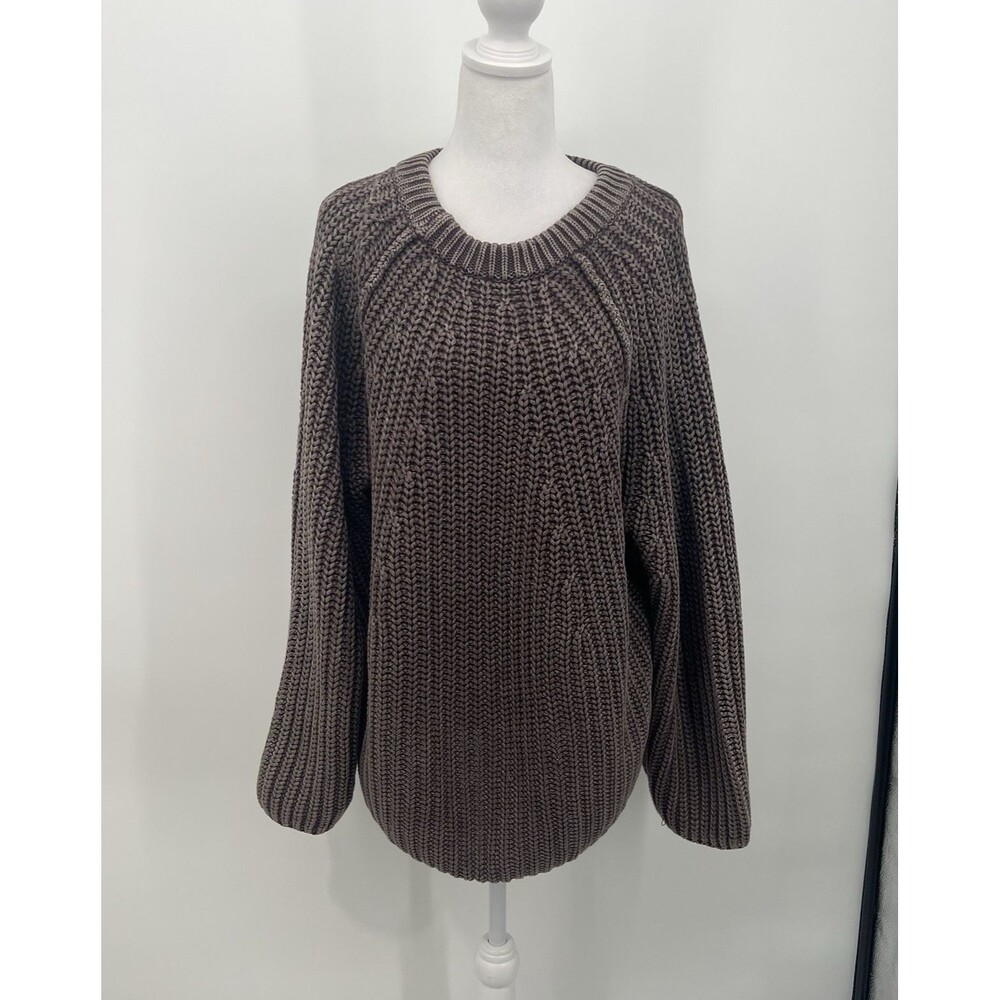 Free People Take Me Home Chunky Crew Neck Sweater Sz M Oversized Slouchy Brown